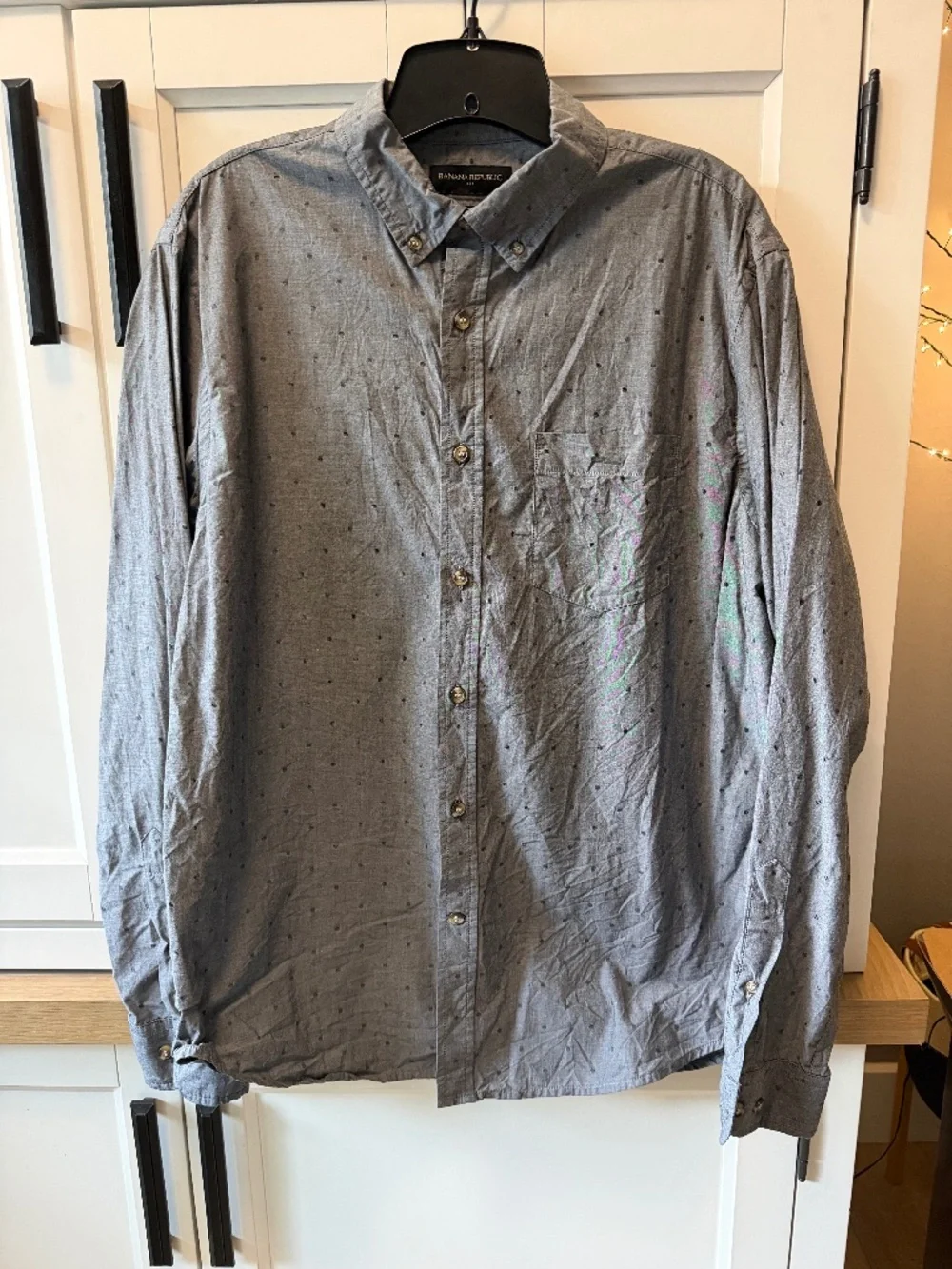 Banana Republic Untucked Fit Textured Dot Button Down Shirt Grey Men's L